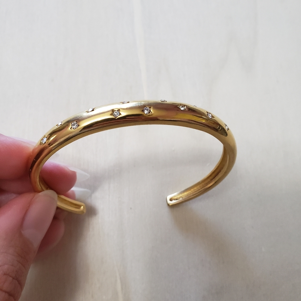 Octagram Round Zircon Open Five-pointed Star Zircon C-shaped Bracelet - Picture 4 of 7